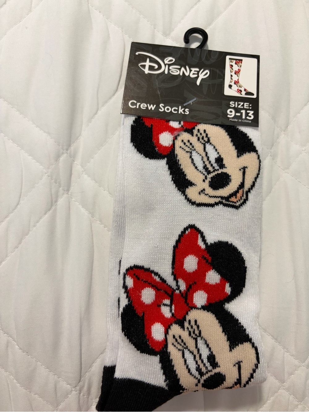 Disney Minnie Mouse White Red Black Crew Socks with Polka-Dot Bow